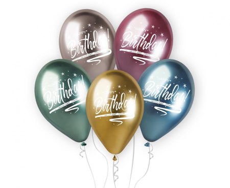 Balony Shiny Premium Hel Happy Birthday, 13"/ zestaw 5 szt. - Gemar zdjęcie 1