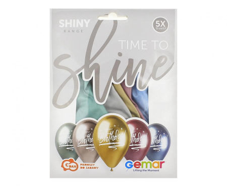 Balony Shiny Premium Hel Happy Birthday, 13"/ zestaw 5 szt. - Gemar zdjęcie 2