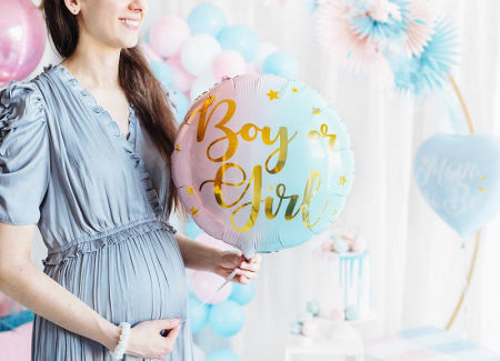 Balon foliowy Boy or Girl, 35cm, baby shower 14", metalizowany nadruk - PartyDeco zdjęcie 2