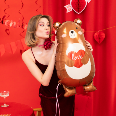 Balon foliowy Miś z sercem Love 48x79cm, Walentynki - PartyPal zdjęcie 2