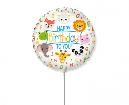 Balon foliowy 14" FX - "Happy Birthday" zwierzątka, zwierzęta - Flexmetal zdjęcie 1