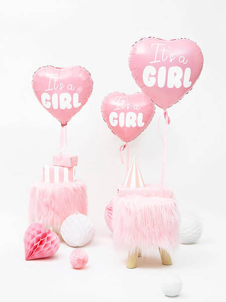 Balon foliowy 18" Serce Różowe - It's a girl, 45cm, baby shower - PartyDeco zdjęcie 2