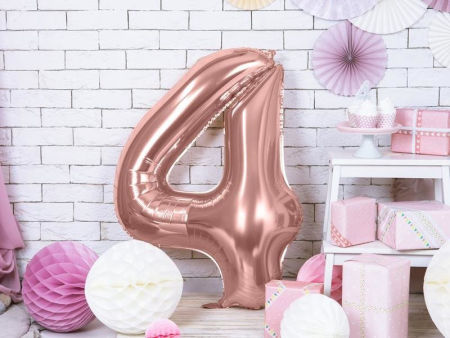 Balon foliowy Cyfra 4, 86cm, różowe złoto - PartyDeco zdjęcie 2