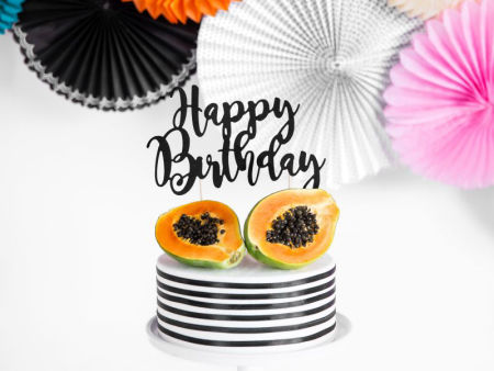 Topper / piker na tort Happy Birthday, czarny, 22,5cm - duży! - PartyDeco zdjęcie 3