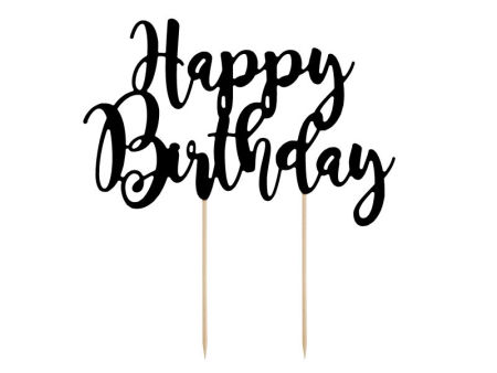Topper / piker na tort Happy Birthday, czarny, 22,5cm - duży! - PartyDeco zdjęcie 1