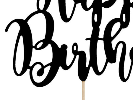 Topper / piker na tort Happy Birthday, czarny, 22,5cm - duży! - PartyDeco zdjęcie 4