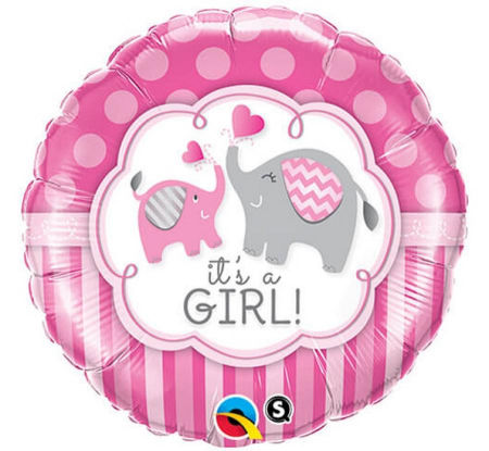 Balon foliowy 18" QL RND "It's a girl Elephants", 1 szt. - Qualatex zdjęcie 1