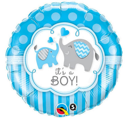 Balon foliowy 18" to chłopiec - It’s A Boy Elephants baby shower, słoń - Qualatex zdjęcie 1