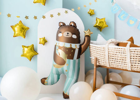 Balon foliowy Miś, 72x104 cm, baby shower, duży - PartyDeco zdjęcie 3