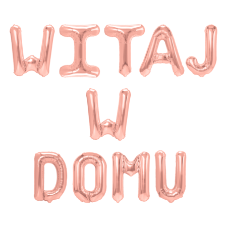 Napis WITAJ W DOMU - Balon Foliowy 15/16", Rose Gold, baby shower, powitanie - PartyPal zdjęcie 1