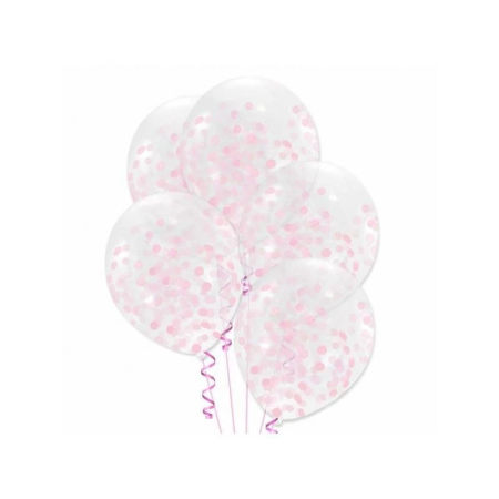 Balony transparentne z jasnoróżowym konfetti, 12cali, 30cm - zestaw, 5 szt. - PartyDeco zdjęcie 1