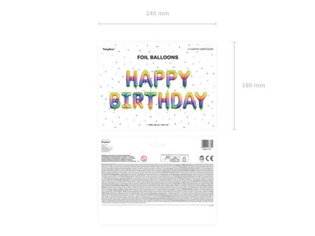 Balon foliowy, napis Happy Birthday, 340x35cm, tęczowy, ombre - PartyDeco zdjęcie 3