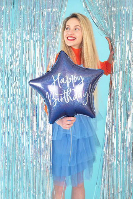 Balon foliowy na urodziny, Happy Birthday ! Granatowa gwiazda 15,5" - 40 cm - PartyDeco zdjęcie 2