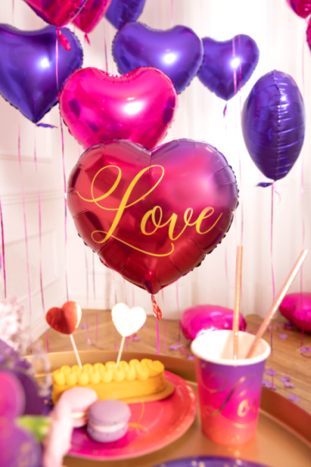 Balon foliowy fioletowo-różowy Serce "Love", 46cm, 18", ombre, Walentynki, ślub - PartyPal zdjęcie 2