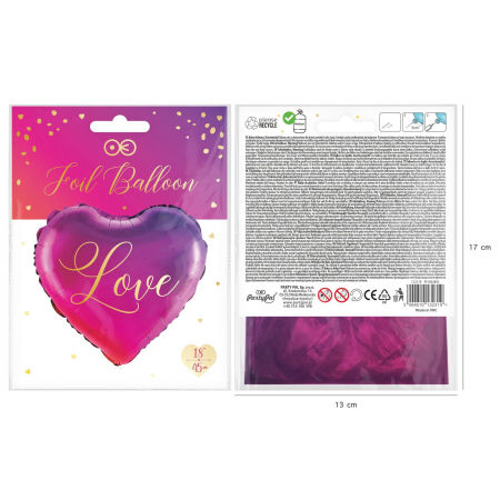 Balon foliowy fioletowo-różowy Serce "Love", 46cm, 18", ombre, Walentynki, ślub - PartyPal zdjęcie 3