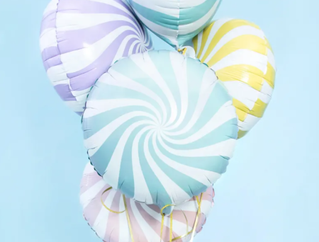 Balon foliowy 14" Lizak, Cukierek, 35cm, jasny niebieski, pastelowy, spirala - PartyDeco zdjęcie 2