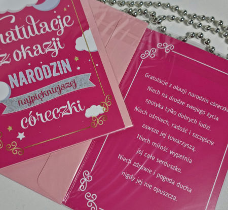 Kartka "Gratulacje z okazji NARODZIN córeczki" Baby Shower - różowa - YEKU zdjęcie 2