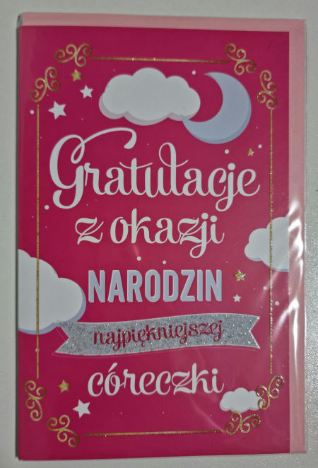 Kartka "Gratulacje z okazji NARODZIN córeczki" Baby Shower - różowa - YEKU zdjęcie 4