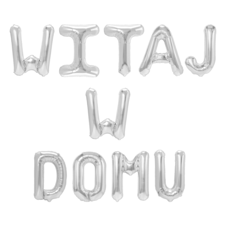 Napis WITAJ W DOMU - Balon Foliowy 15/16", srebrny, baby shower, powitanie - PartyPal zdjęcie 1