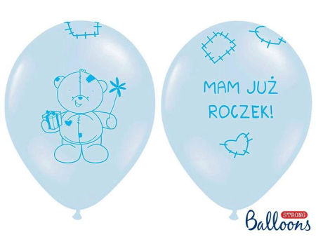 Balony Miś - Mam już Roczek! Pastelowy Błękit, 30cm, 6 szt - PartyDeco zdjęcie 2