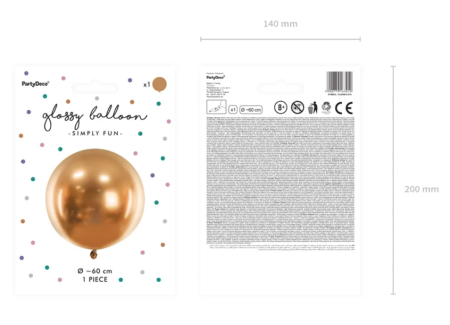 Balon Glossy balloons, Gold, złoty, okrągły, duży, 60cm, 1 szt. - PartyDeco zdjęcie 4