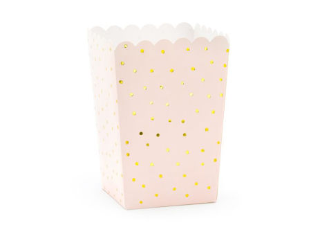 Pudełka na popcorn Kropki, jasny różowy, 7x7x12.5cm - 1 op. / 6 szt. - PartyDeco zdjęcie 1