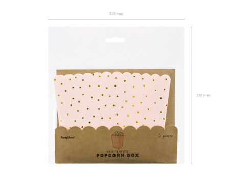 Pudełka na popcorn Kropki, jasny różowy, 7x7x12.5cm - 1 op. / 6 szt. - PartyDeco zdjęcie 3