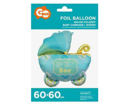 Balon foliowy WÓZEK, 24" Baby Boy niebieski, baby shower - 60 cm - Godan zdjęcie 2