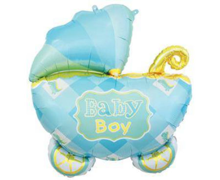 Balon foliowy WÓZEK, 24" Baby Boy niebieski, baby shower - 60 cm - Godan zdjęcie 1