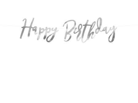Girlanda, Baner Happy Birthday, srebrny, 16,5x62cm, urodziny - PartyDeco zdjęcie 2