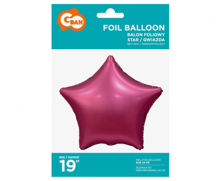 Balon foliowy "Gwiazda", matowa, różowa ciemna, 19" - Godan zdjęcie 2