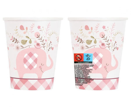 Kubeczki papierowe Floral Elephant, różowe, 266 ml, 8 szt.(sup label) - Unique zdjęcie 2