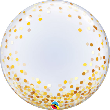 Balon foliowy 24" QL Deco bubble Złote konfetti, grochy - Qualatex zdjęcie 1