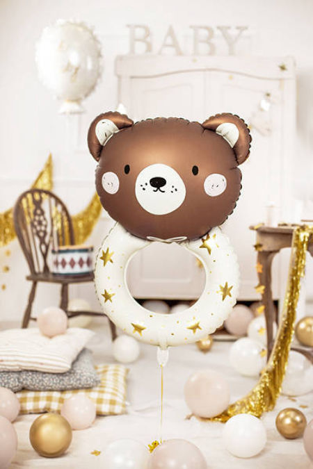 Balon foliowy Grzechotka miś, 61x88 cm, baby shower - PartyDeco zdjęcie 2