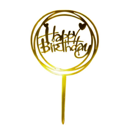 Topper na tort, urodziny, Happy Birthday, złoty - 14 x 8 cm - Inny zdjęcie 1
