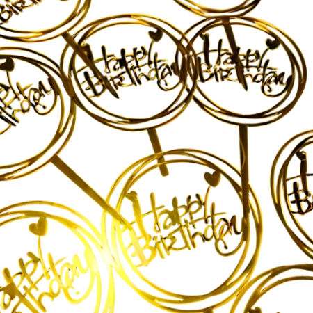 Topper na tort, urodziny, Happy Birthday, złoty - 14 x 8 cm - Inny zdjęcie 3