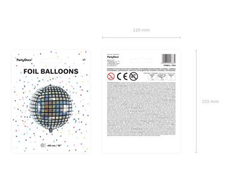 Balon foliowy Kula dyskotekowa, 40cm, holograficzna - PartyDeco zdjęcie 3