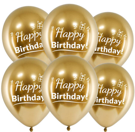 Balony urodzinowe złote Chrom Happy Birthday, 12", 30cm, 10 szt. - Flowballoons zdjęcie 2