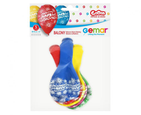 Balony Premium "Happy Birthday (fajerwerki)", 12"/ 5 szt. - Godan zdjęcie 2