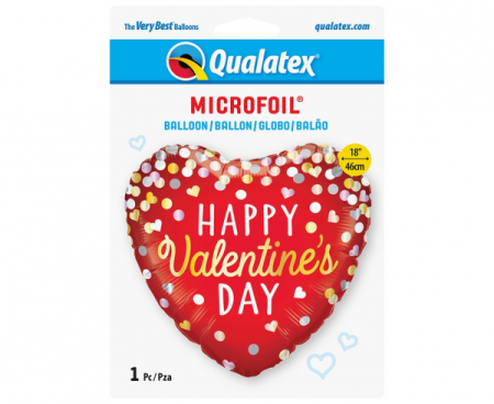 Balon foliowy serce 18" QL HRT "Happy Valentine's Day" Konfetti Czerwony - Qualatex zdjęcie 2