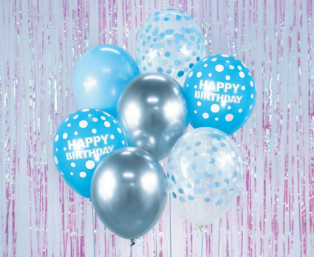 Bukiet balonowy B&C srebrno-niebieski Happy Birthday, 7 szt. - Godan S.A. zdjęcie 2