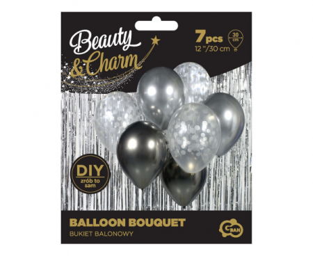 Bukiet balonowy 12", B&C srebrno-grafitowy, 7 szt., zestaw - Godan S.A. zdjęcie 3