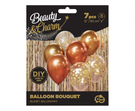 Bukiet balonowy 12", B&C złoto-miedziany, 7 szt., zestaw - Godan S.A. zdjęcie 3