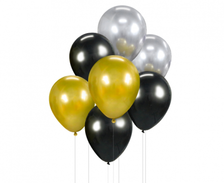 Bukiet balonowy B&C złoto-srebrno-czarny, 7 szt., zestaw - Godan S.A. zdjęcie 1
