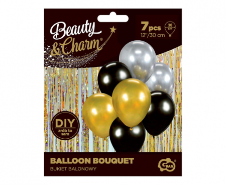 Bukiet balonowy B&C złoto-srebrno-czarny, 7 szt., zestaw - Godan S.A. zdjęcie 3
