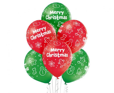 Balony D11  Merry Christmas 1C5S, 6 szt., zestaw - Belbal zdjęcie 1