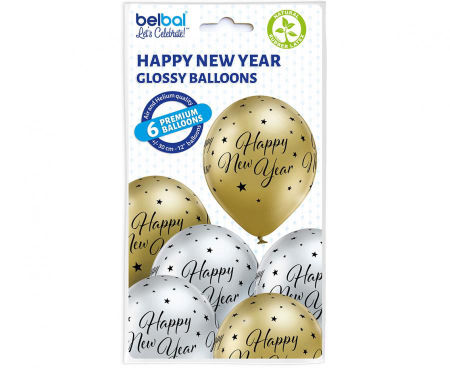 Balony D11 Glossy Happy New Year 1C5S, 6 szt., zestaw - Belbal zdjęcie 2