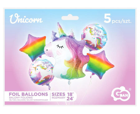 Balony foliowe - zestaw Jednorożec, Urodziny, 5 szt., unicorn - Godan S.A. zdjęcie 3