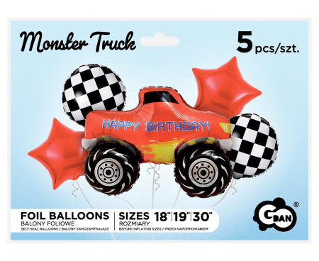 Balony foliowe - zestaw samochód Monster Truck, Happy Birthday, 5 szt. - Godan S.A. zdjęcie 3