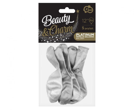 Balony chromowane, Beauty&Charm, platynowe srebrne 12"/ 5 szt., zestaw - Godan S.A. zdjęcie 4